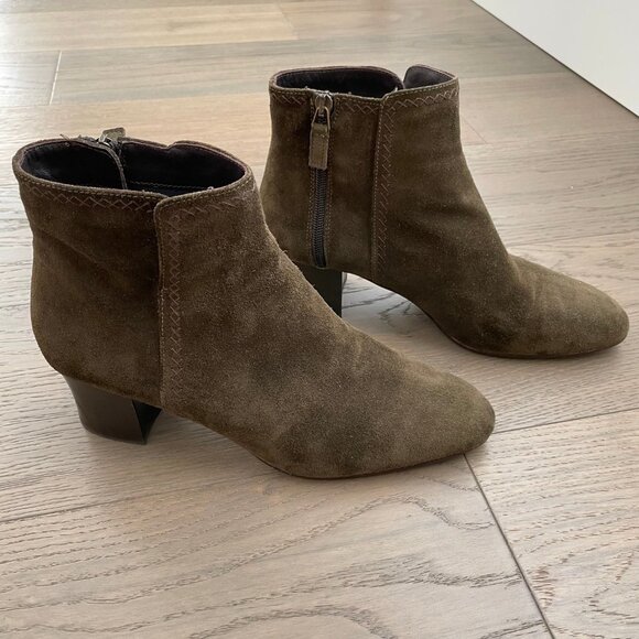 Aquatalia Block Heel Almond Toe Suede Leather Boots Side Zip Olive Green Sz 9 - Picture 15 of 15